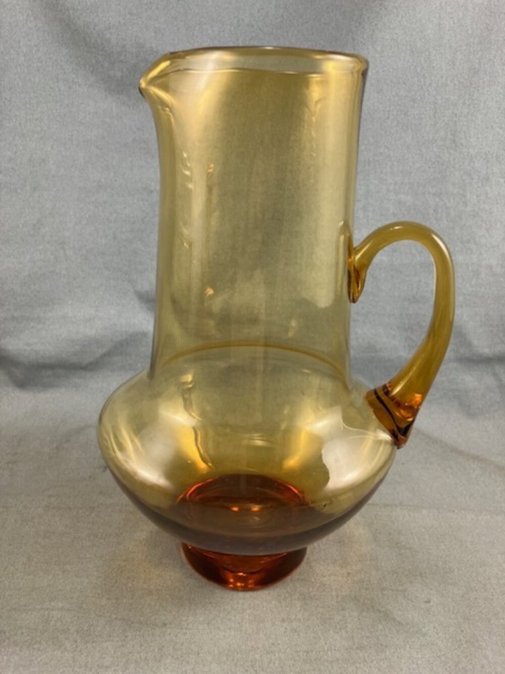 Vintage Hand Blown MCM Amber Glass Pitcher 8.5" tall